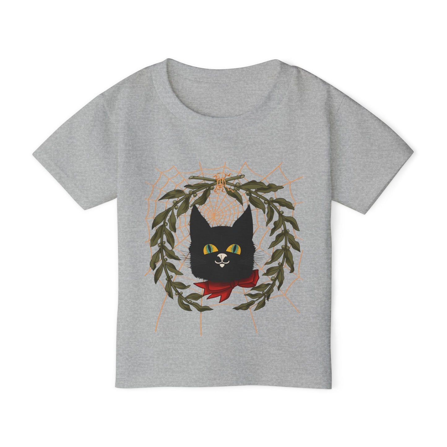 Toddler T‑Shirt — Black Cat Wreath with Web Tee (Cute Halloween)