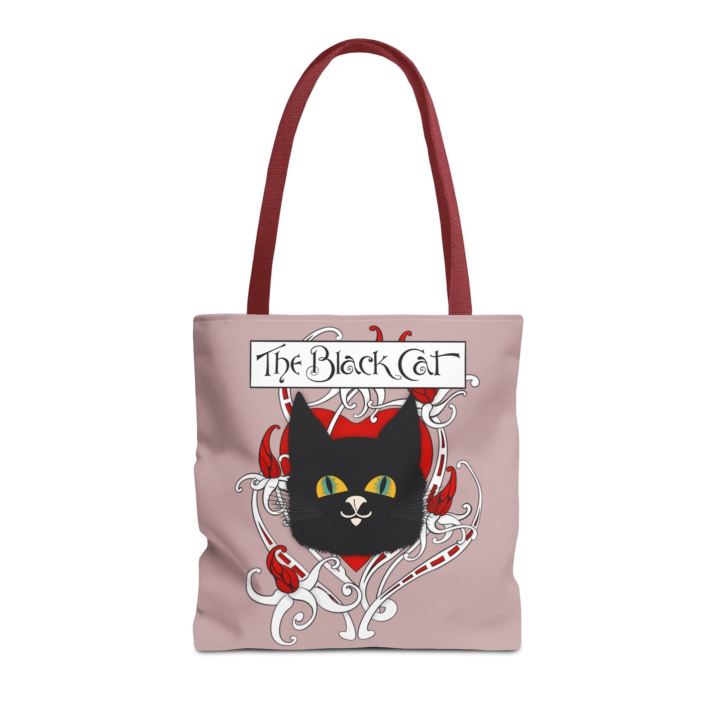 Black Cat Heart Tote Bag — 'The Black Cat' Gothic Vintage Cat Illustration Beach & Market Bag