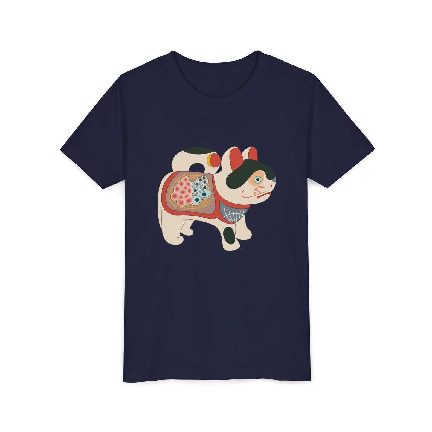 Lucky Inu Hariko illustration by Kawasaki Kyosen Youth Tshirt— Japanese Lucky Cat Tee