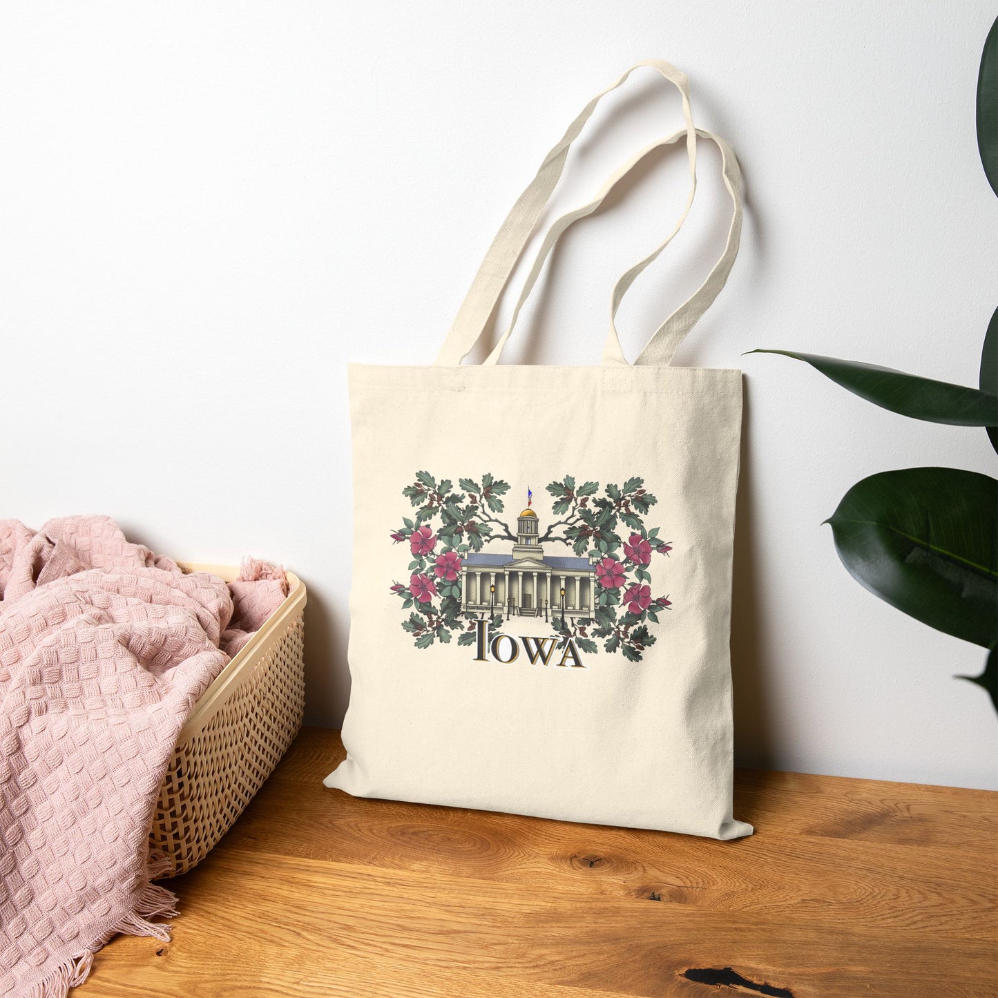 Iowa City Old Capitol Floral Cotton Canvas Tote Bag