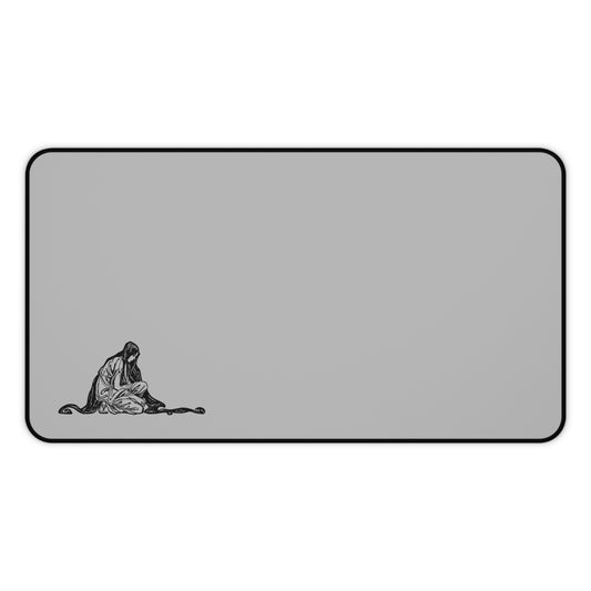 Elegant Grey Desk Mat with Artistic Illustration