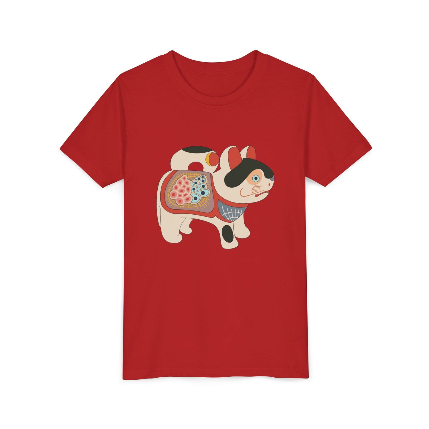 Lucky Inu Hariko illustration by Kawasaki Kyosen Youth Tshirt— Japanese Lucky Cat Tee