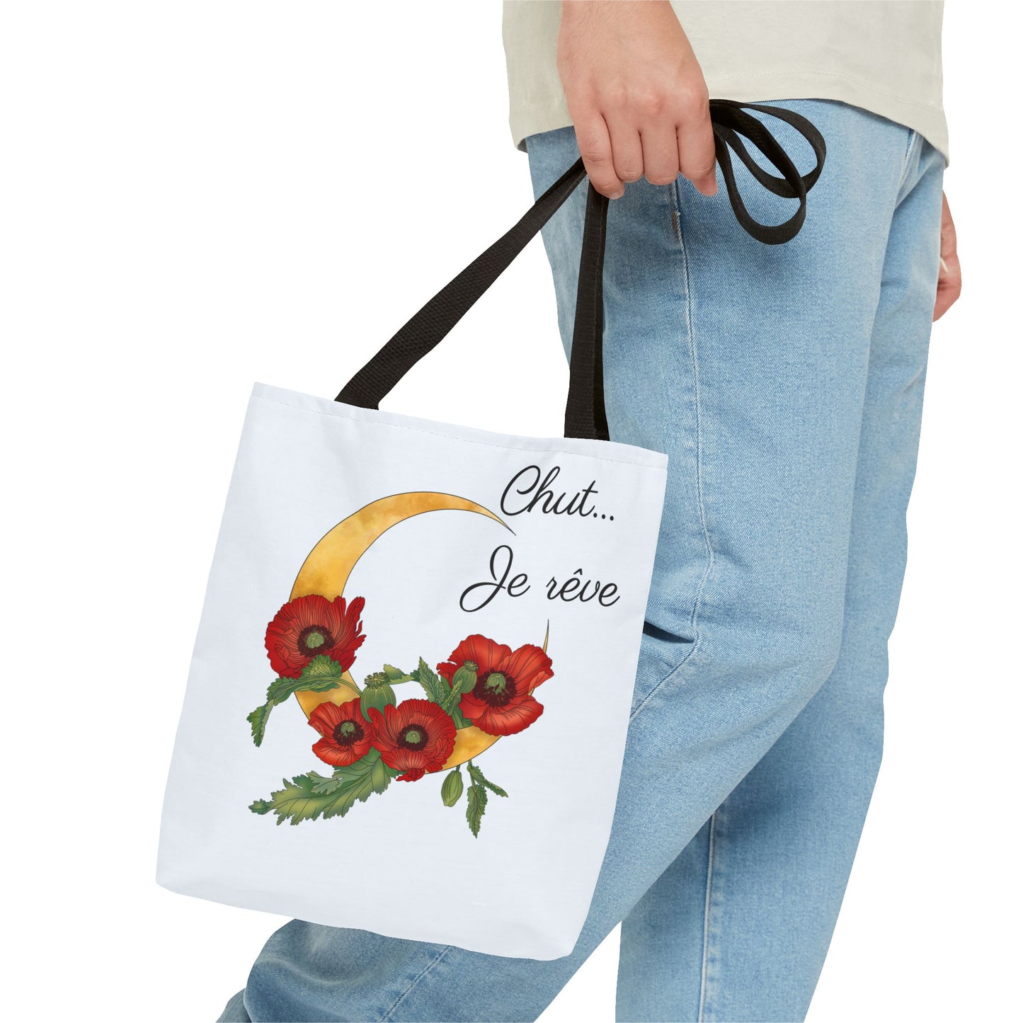 Tote Bag — "Chut... Je rêve" French Script Reversible Tote