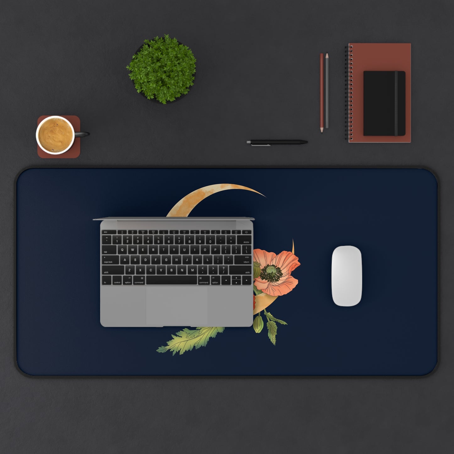 Poppies Crescent Moon Desk Mat