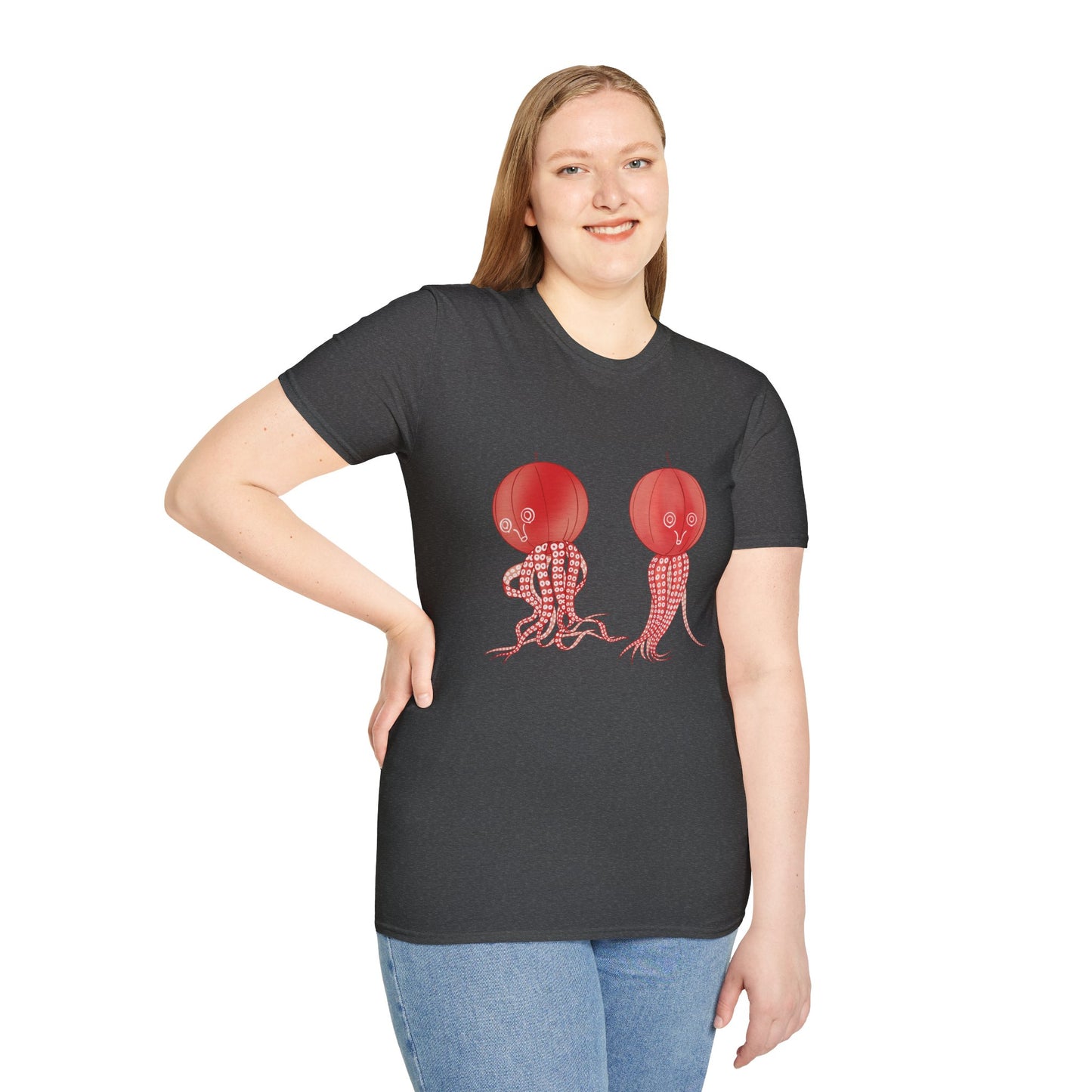 Red Jellyfish Duo by Koizumi Kawasaki TShirt — Cute Ocean Sea Creature Tees