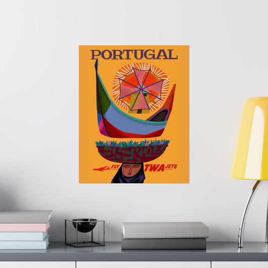 Vintage Air Travel Destination Portugal Satin Poster