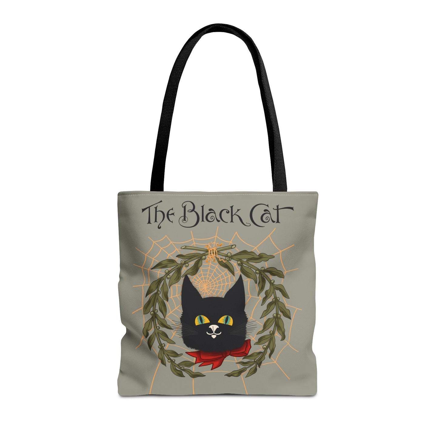 The Black Cat Web Tote Bag — Vintage Witchy Cat Holiday Grocery Tote