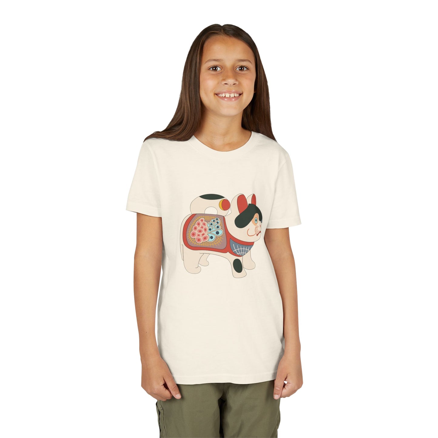 Lucky Inu Hariko illustration by Kawasaki Kyosen Youth Tshirt— Japanese Lucky Cat Tee