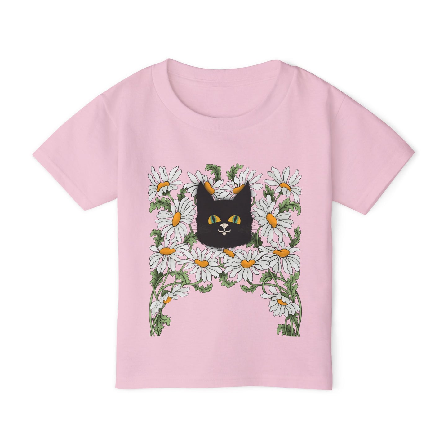 Toddler T-Shirt — Black Cat in Daisies | Cute Floral Kitty Tee for Kids