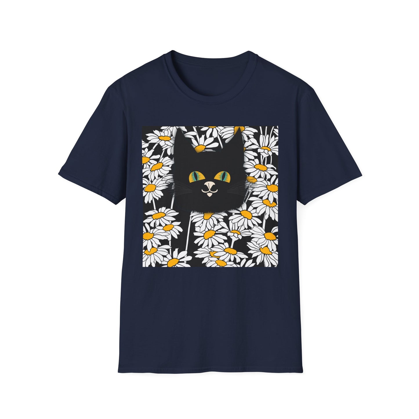 Black Cat Daisy T‑Shirt — Cute Floral Cat Graphic Tee