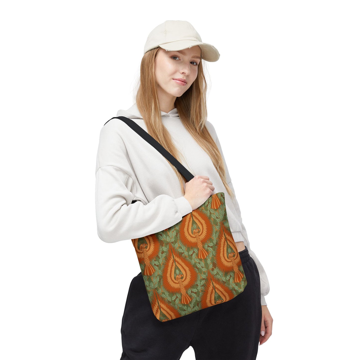 Vintage Phoenix Pattern Tote Bag — Boho Orange Green All-Over Print