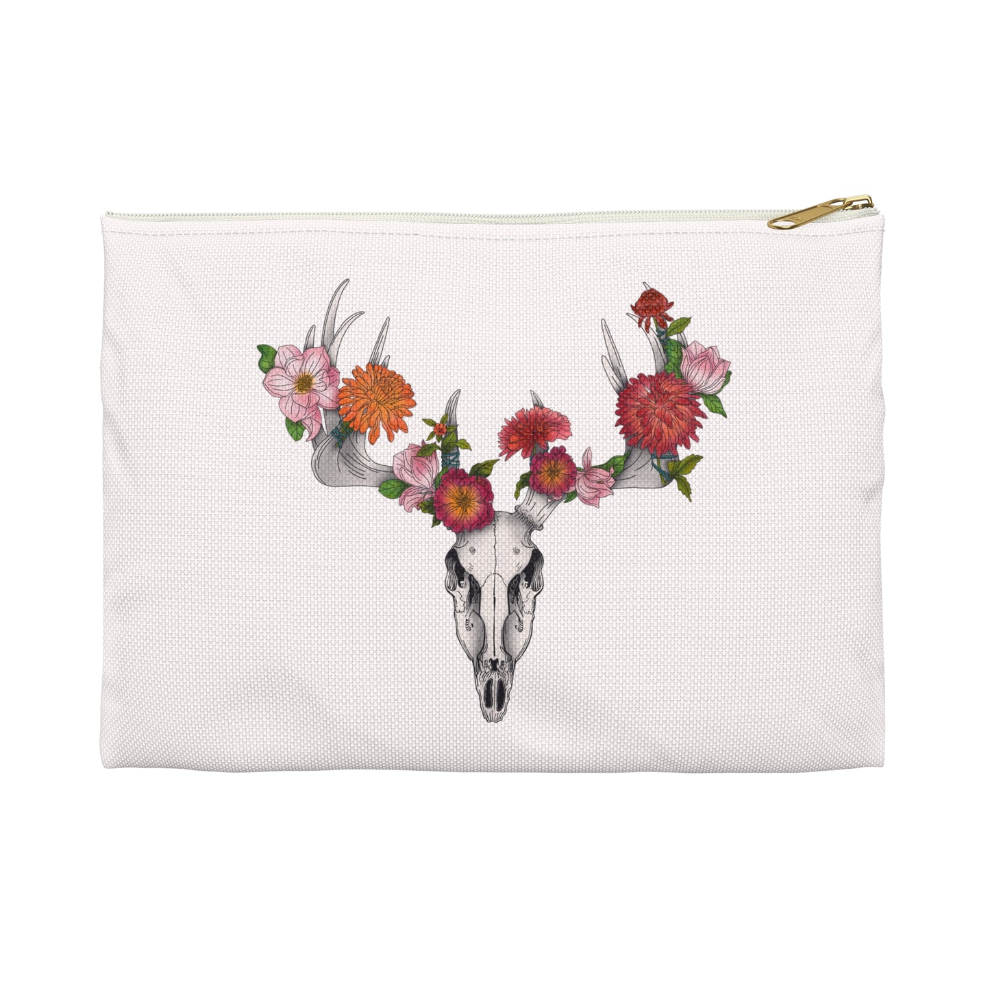 Floral Skull Accessory Pouch - Boho Chic Bag for Makeup, Travel, or Organization, Perfect Gift for Nature Lovers & Festivals