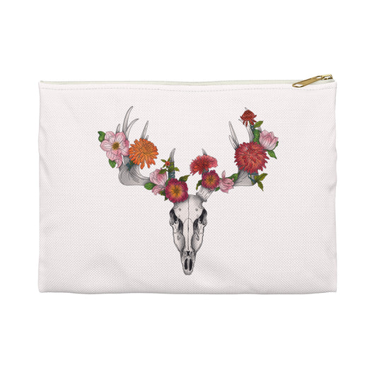 Floral Skull Accessory Pouch - Boho Chic Bag for Makeup, Travel, or Organization, Perfect Gift for Nature Lovers & Festivals