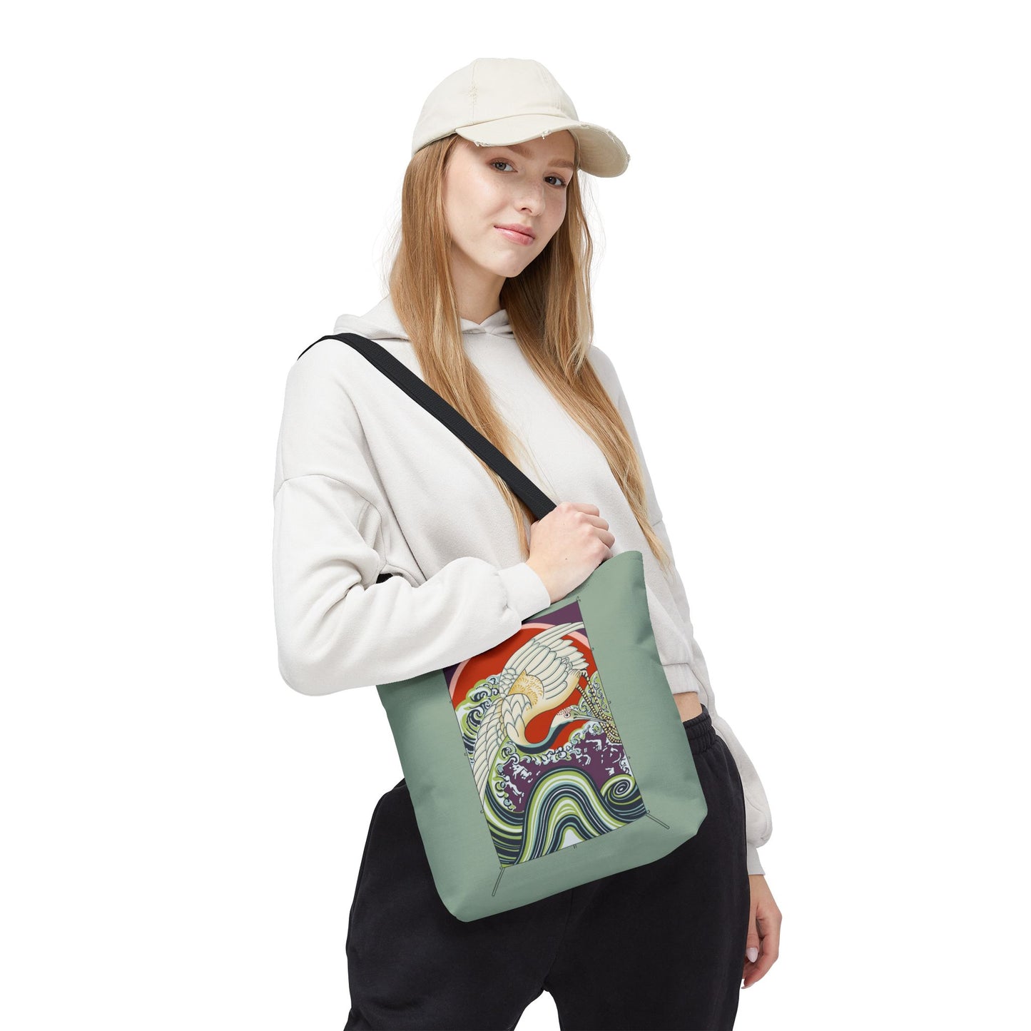 Japanese Vintage Wave & Crane Art Print Tote