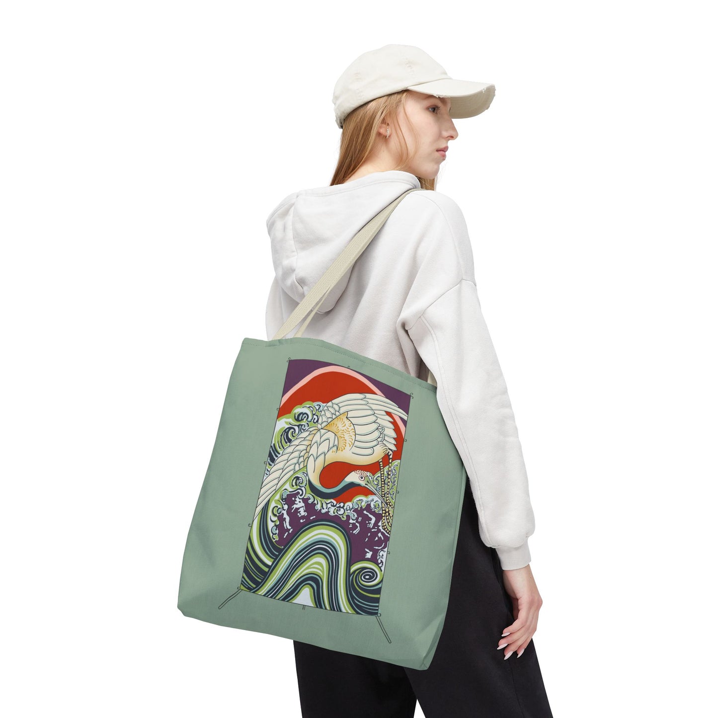 Japanese Vintage Wave & Crane Art Print Tote