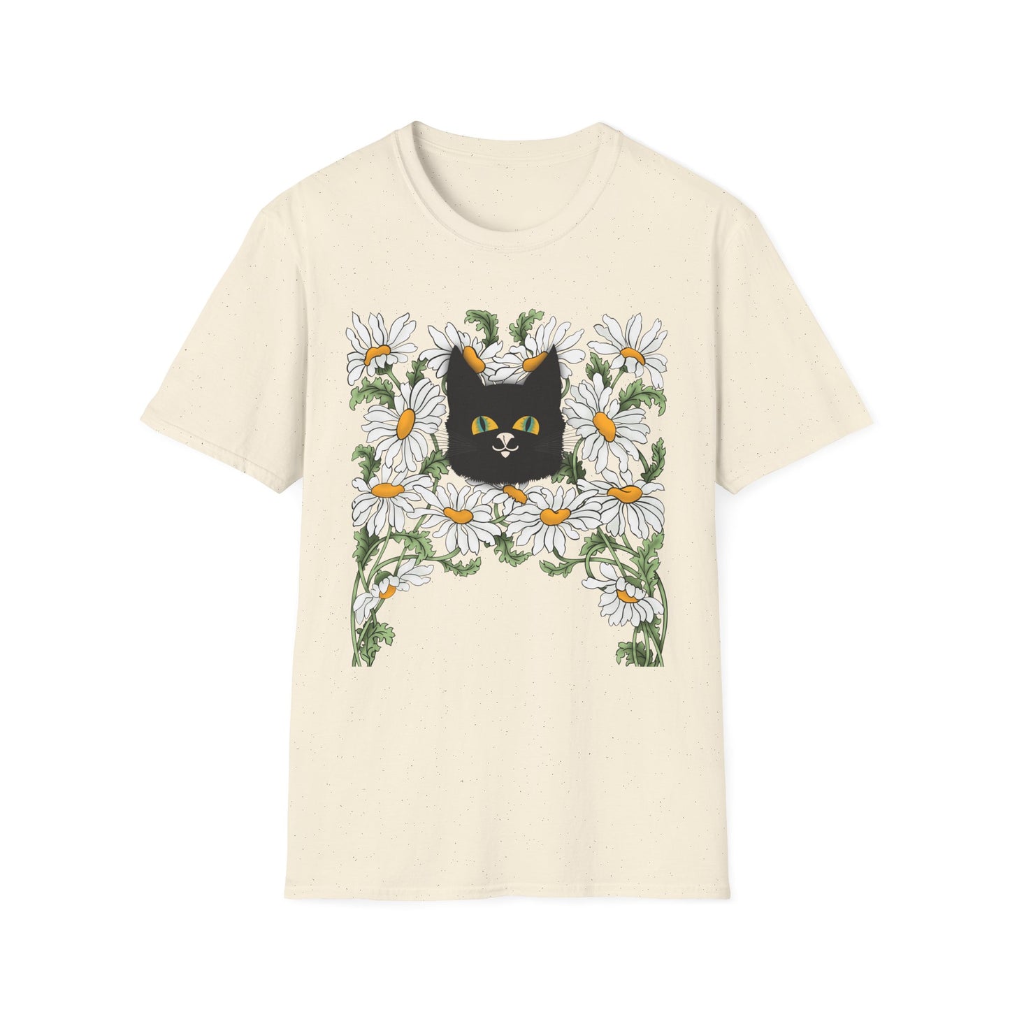 Black Cat & Daisies T‑Shirt — Cute Floral Cat Tee for Cat Lovers