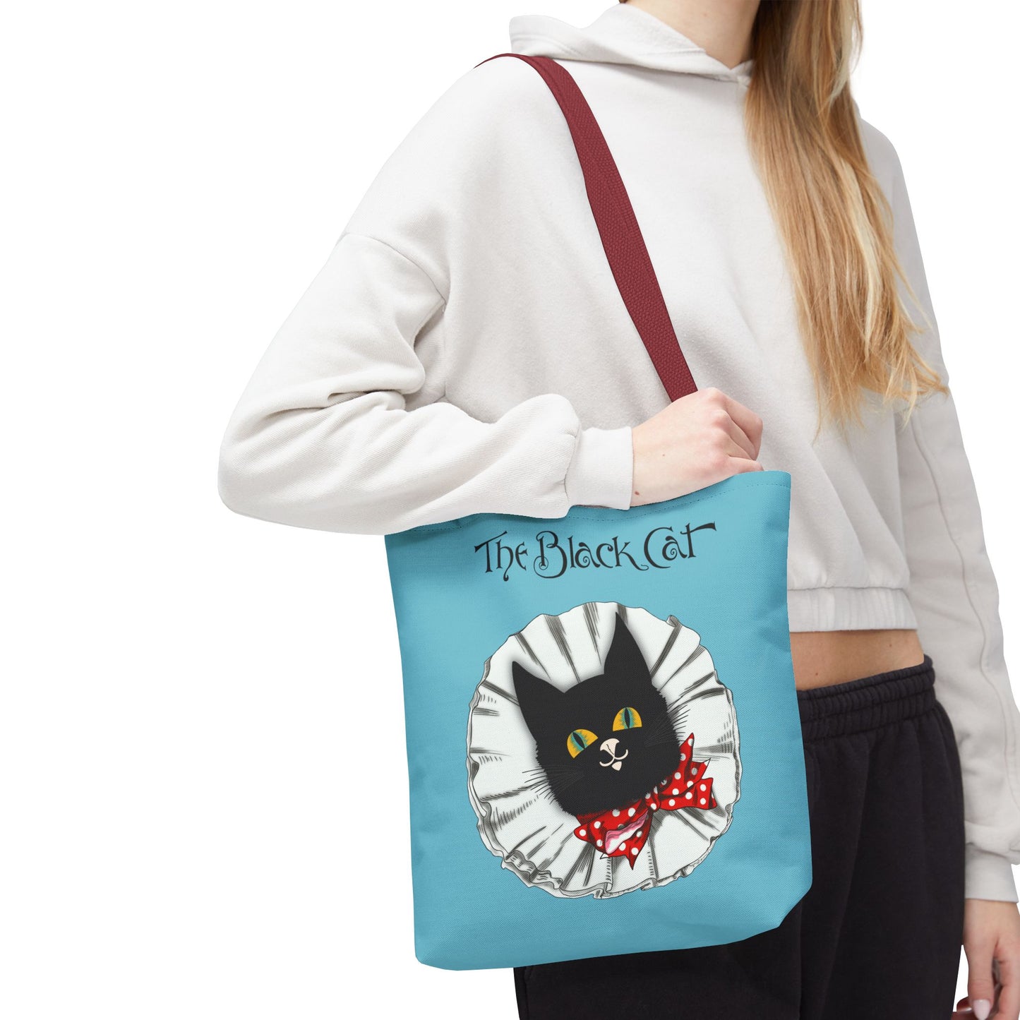 The Black Cat Clown Blue Tote Bag — Cute Vintage Cat Illustration Tote