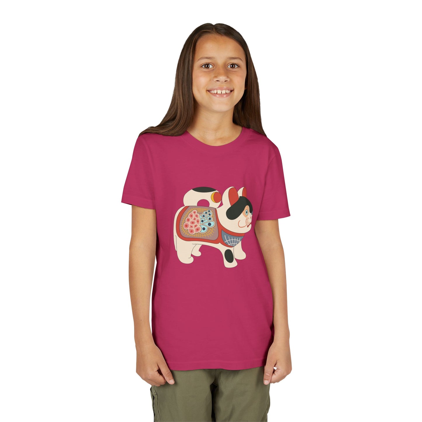 Lucky Inu Hariko illustration by Kawasaki Kyosen Youth Tshirt— Japanese Lucky Cat Tee