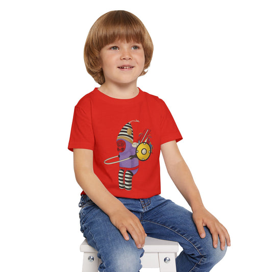 Japanese Monkey Vintage Toy Toddler T‑Shirt — Colorful Cartoon Drummer Character Graphic