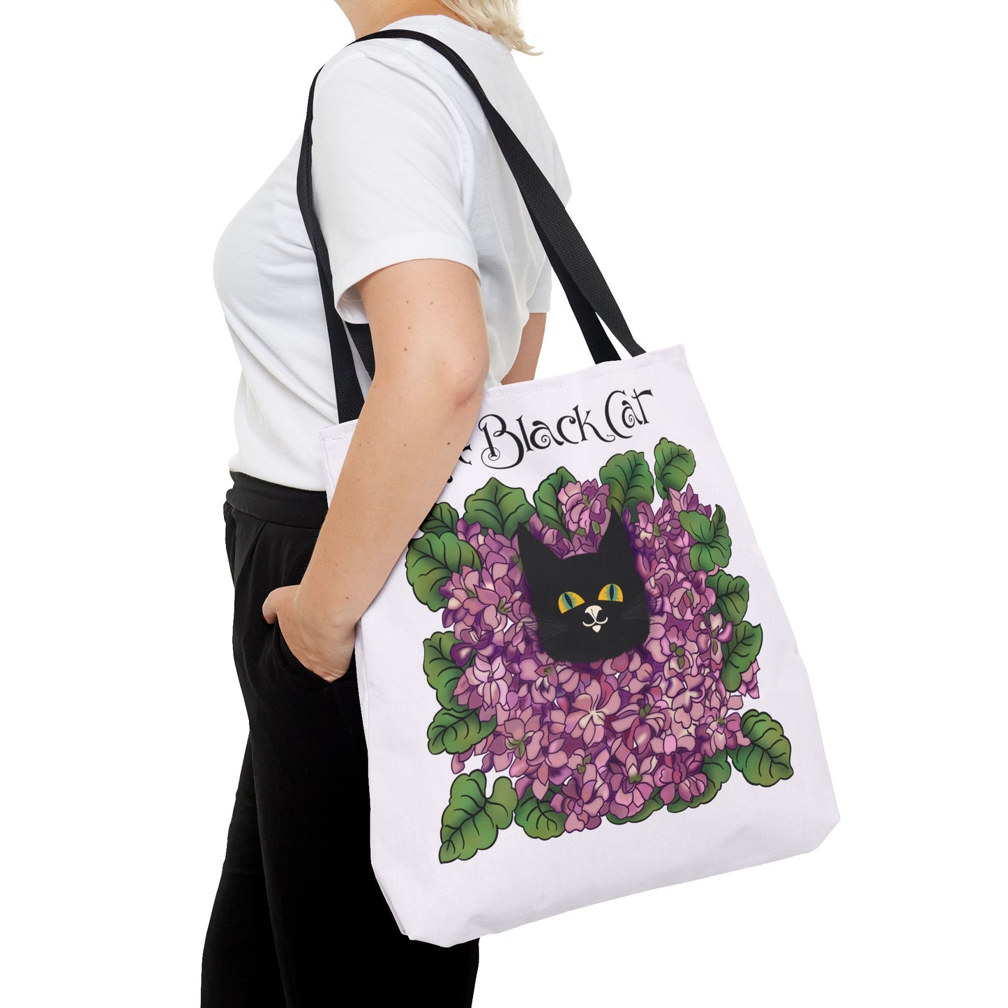 Black Cat Lilac Tote Bag — "The Black Cat" AOP Canvas Tote