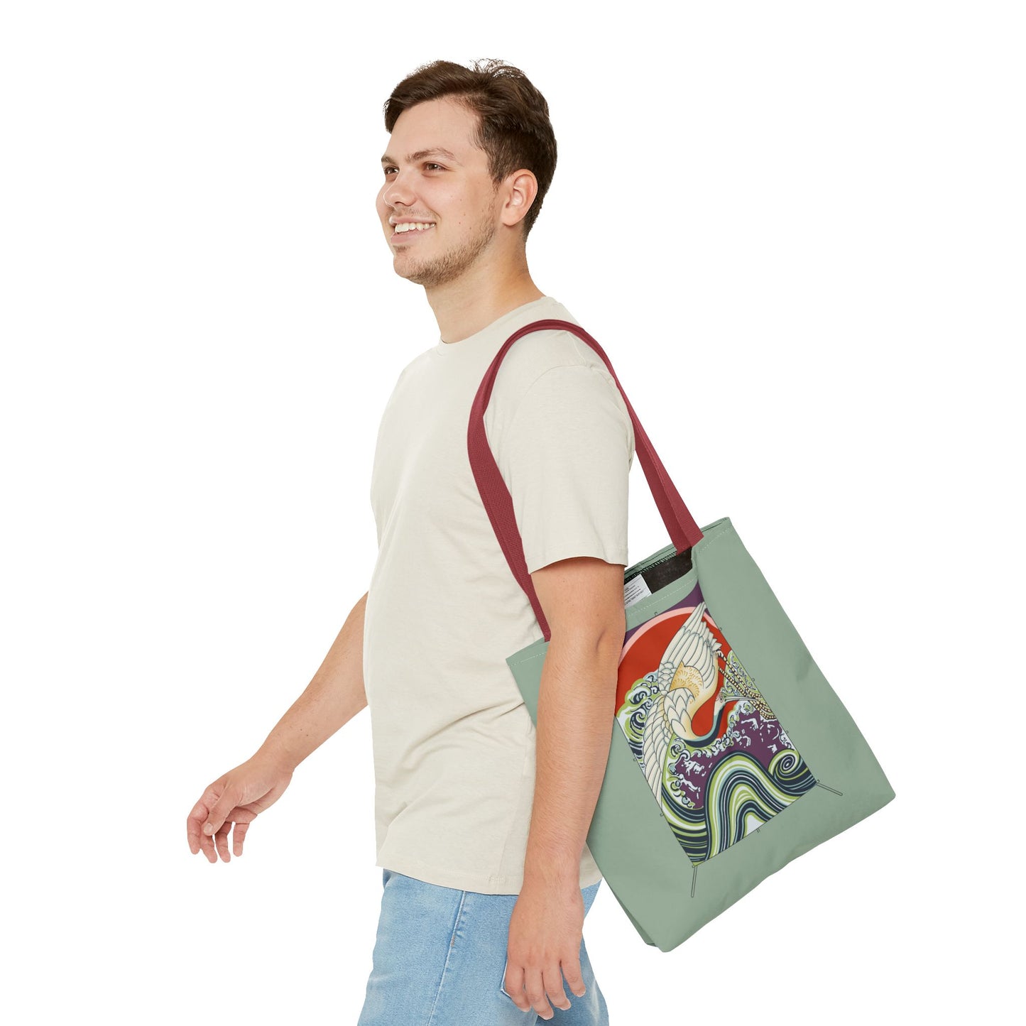 Japanese Vintage Wave & Crane Art Print Tote