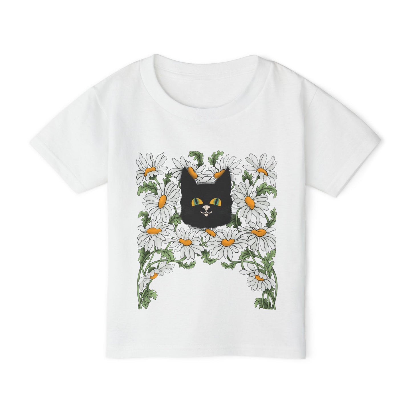 Toddler T-Shirt — Black Cat in Daisies | Cute Floral Kitty Tee for Kids