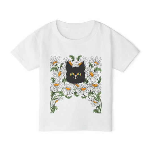 Toddler T-Shirt — Black Cat in Daisies | Cute Floral Kitty Tee for Kids