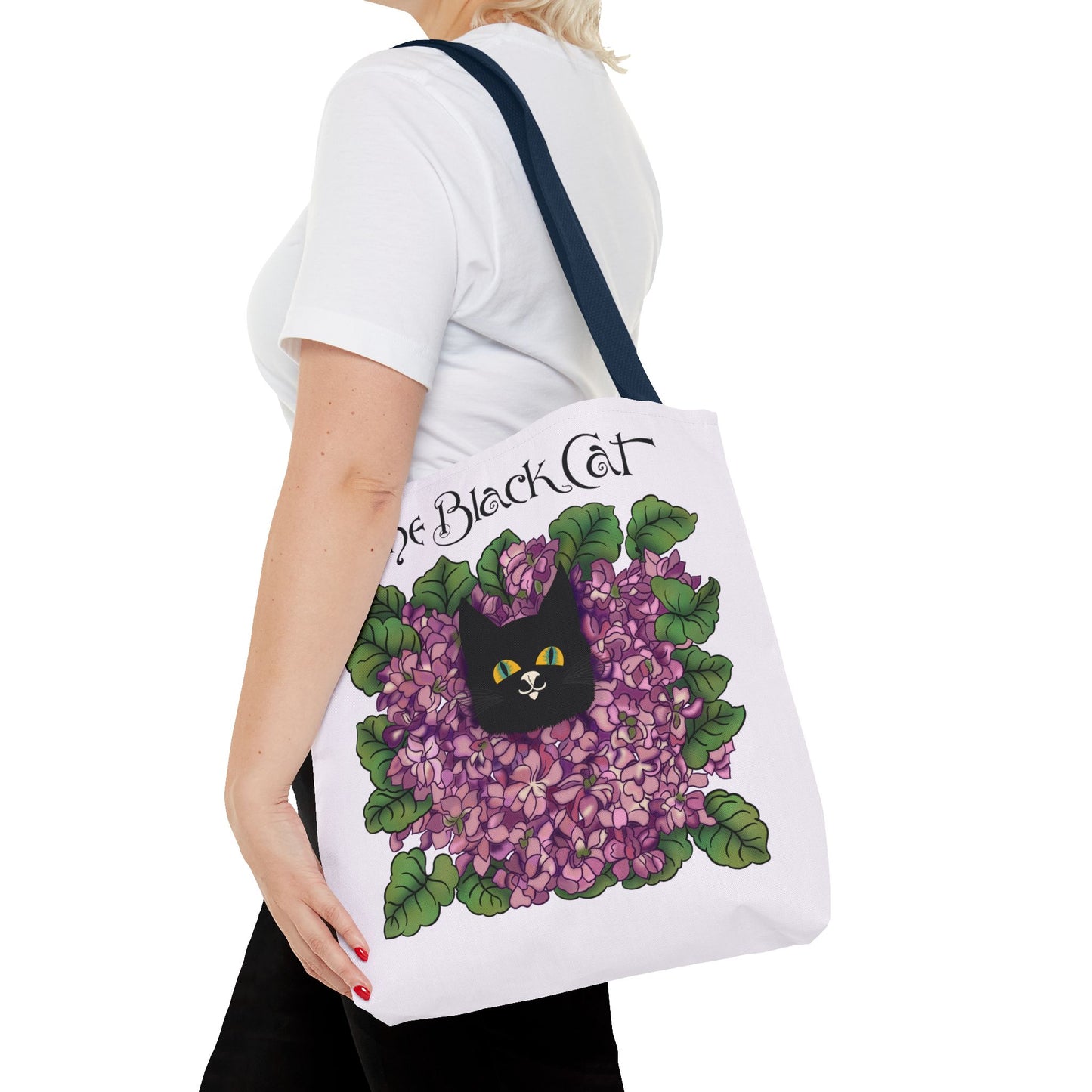 Black Cat Lilac Tote Bag — "The Black Cat" AOP Canvas Tote
