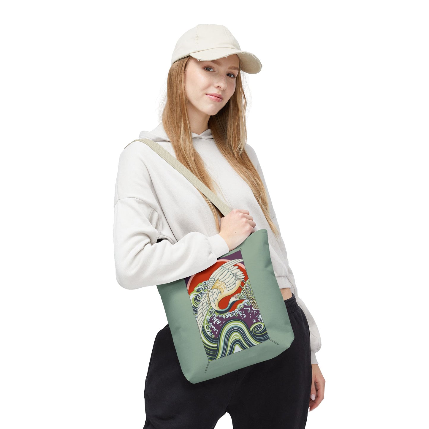 Japanese Vintage Wave & Crane Art Print Tote