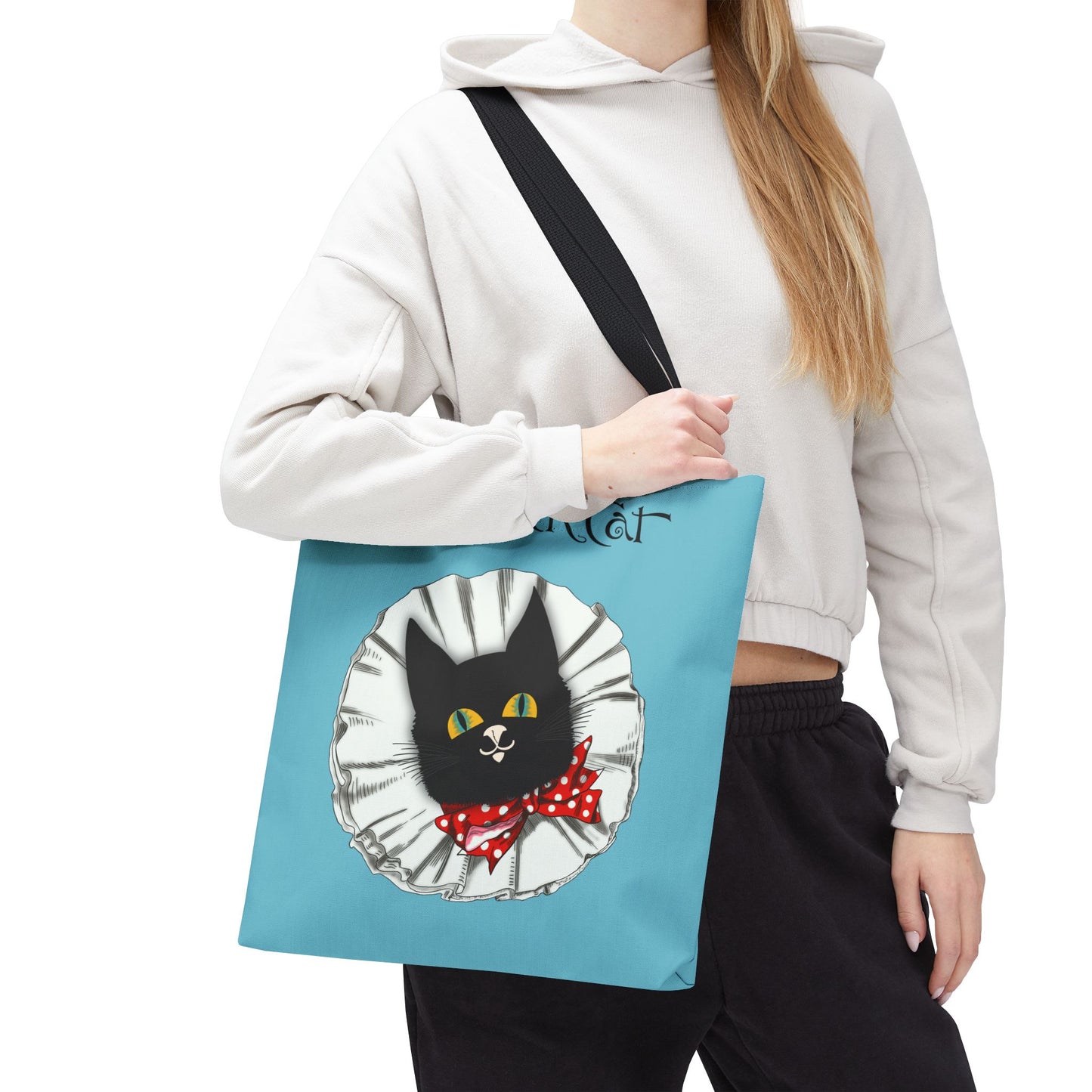 The Black Cat Clown Blue Tote Bag — Cute Vintage Cat Illustration Tote