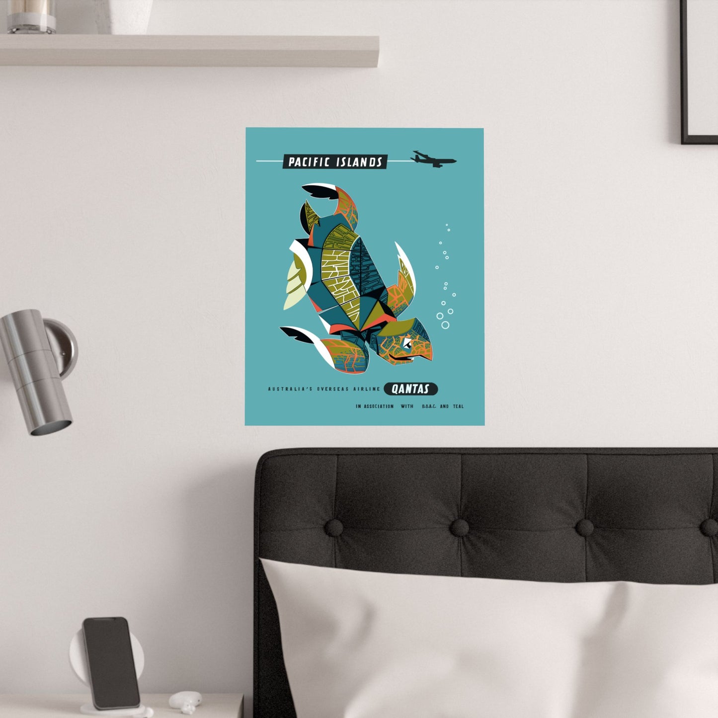 Vintage Australian Travel Qantas Pacific Islands Satin Poster