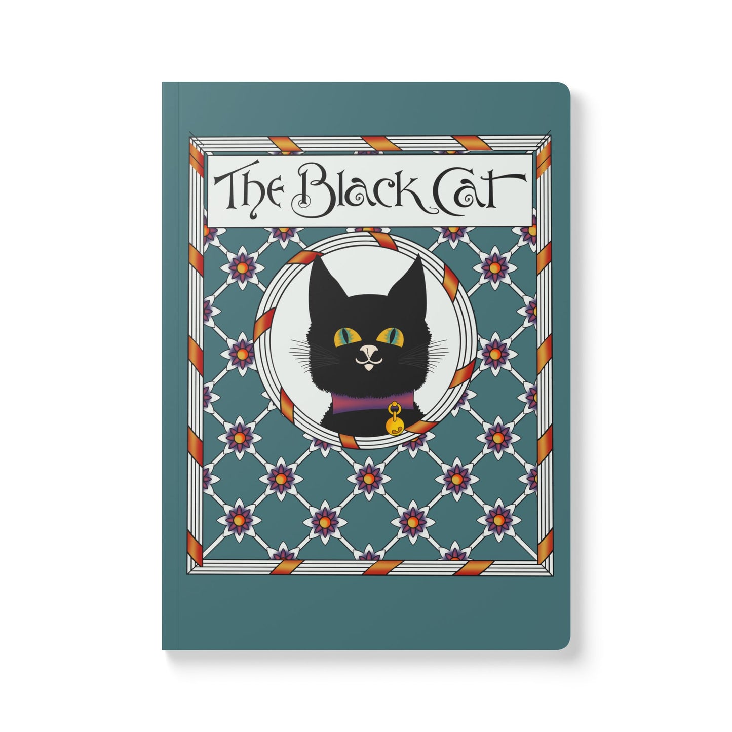 The Black Cat Teal Softcover Journal — Art Nouveau Cat Notebook with Patterned Cover
