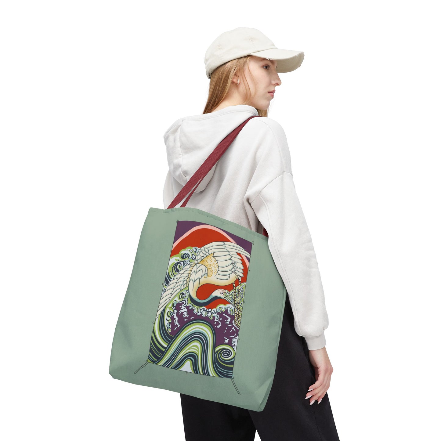 Japanese Vintage Wave & Crane Art Print Tote