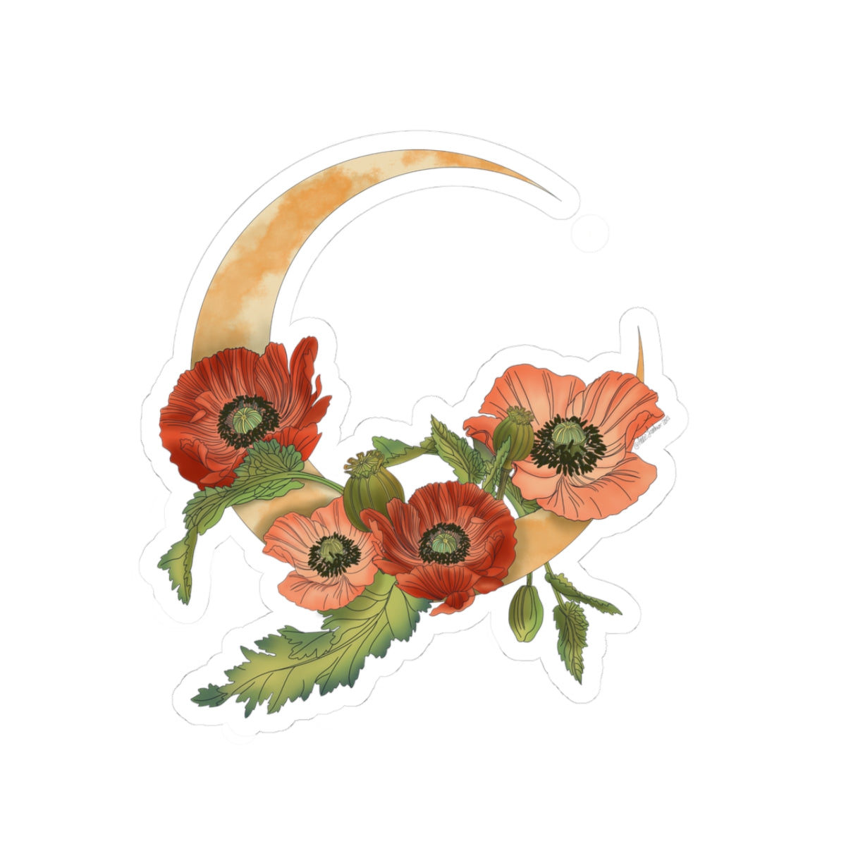 Floral Crescent Moon Sticker