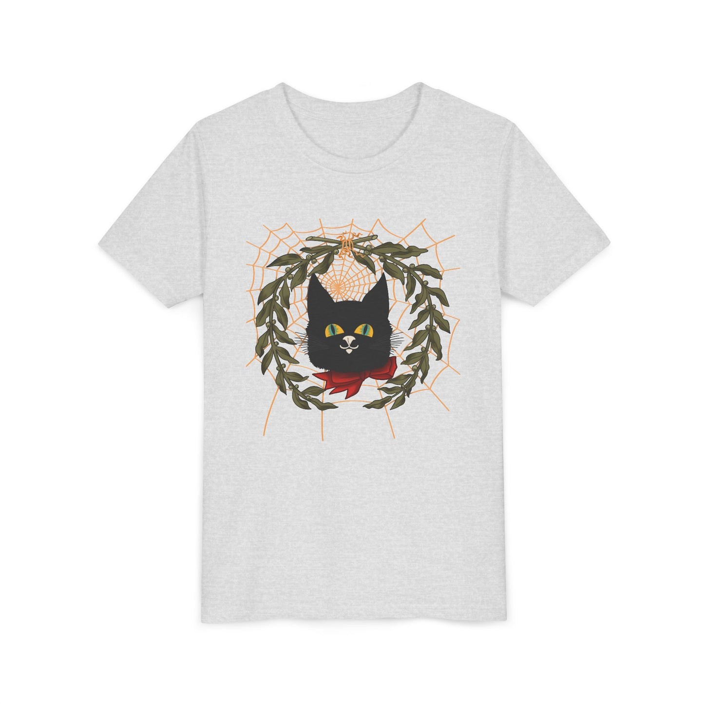 Youth Tee — Black Cat Wreath Holiday Shirt