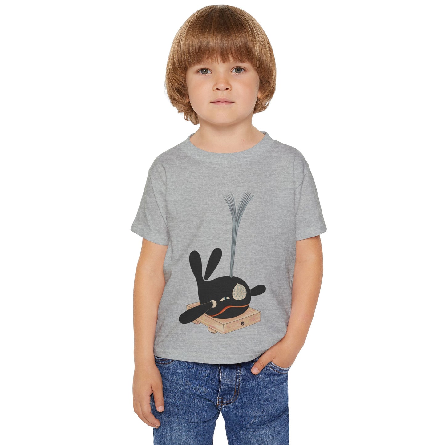 Vintage Japanese Toy Whale Kids T-Shirt — "Kujira no Shoufuki" Whale on Crate Toddler Tee