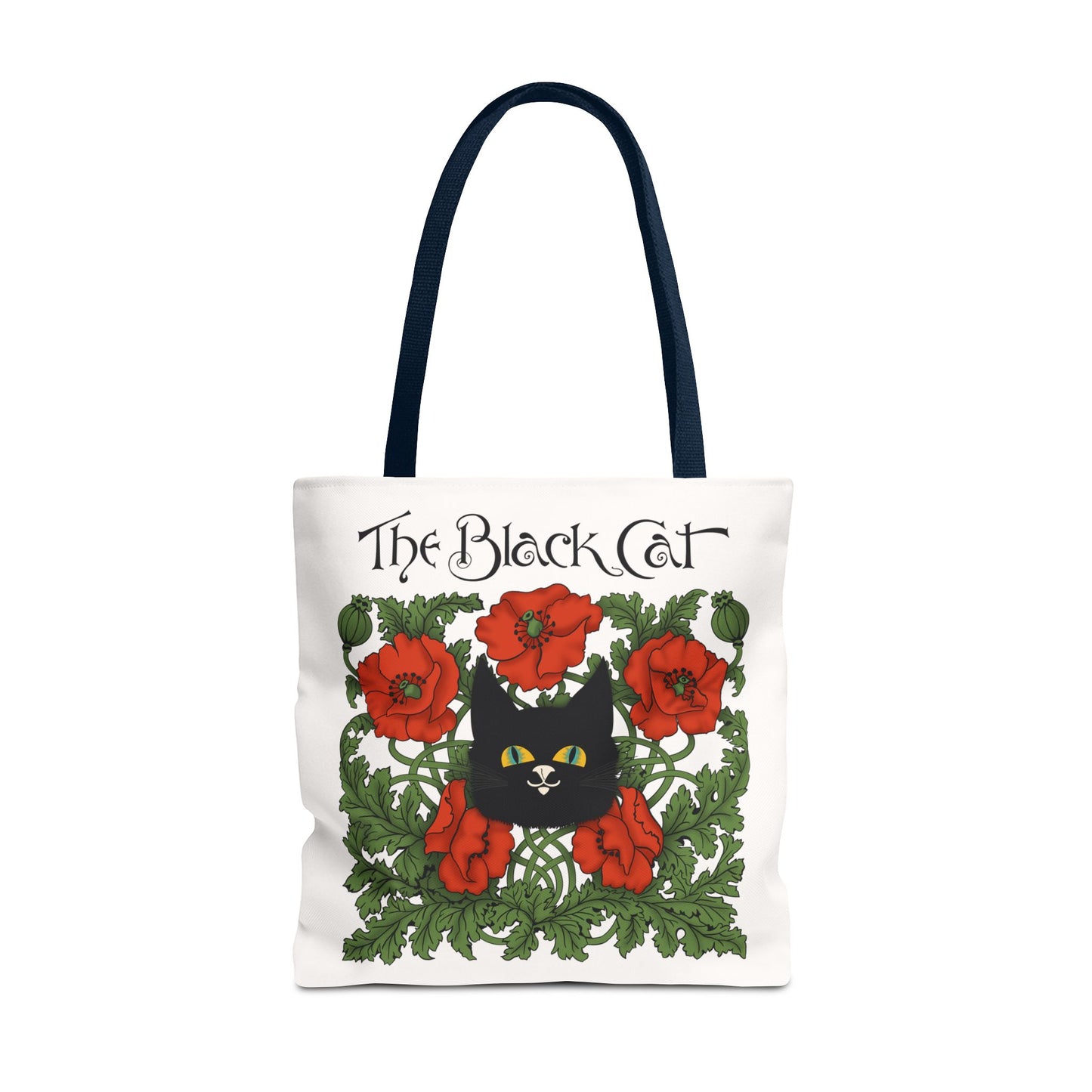 The Black Cat Poppies Tote Bag — Vintage Floral Cat Art Tote