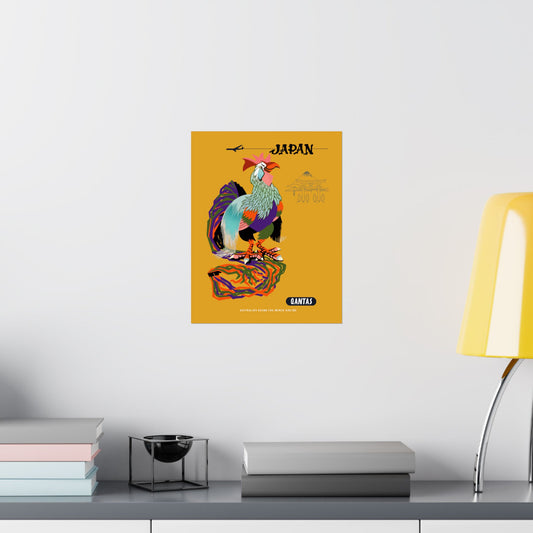 Vintage Qantas Air Travel to Japan Satin Poster
