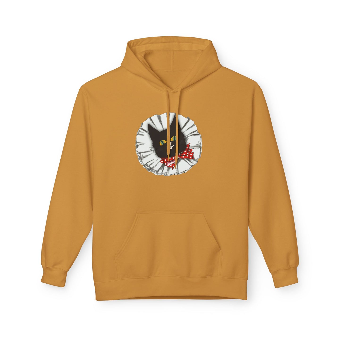 Black Cat Clown Hoodie — Cute Black Cat with Red Bow Music Lover Pullover
