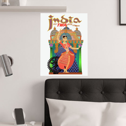Vintage Air Travel India Satin Poster