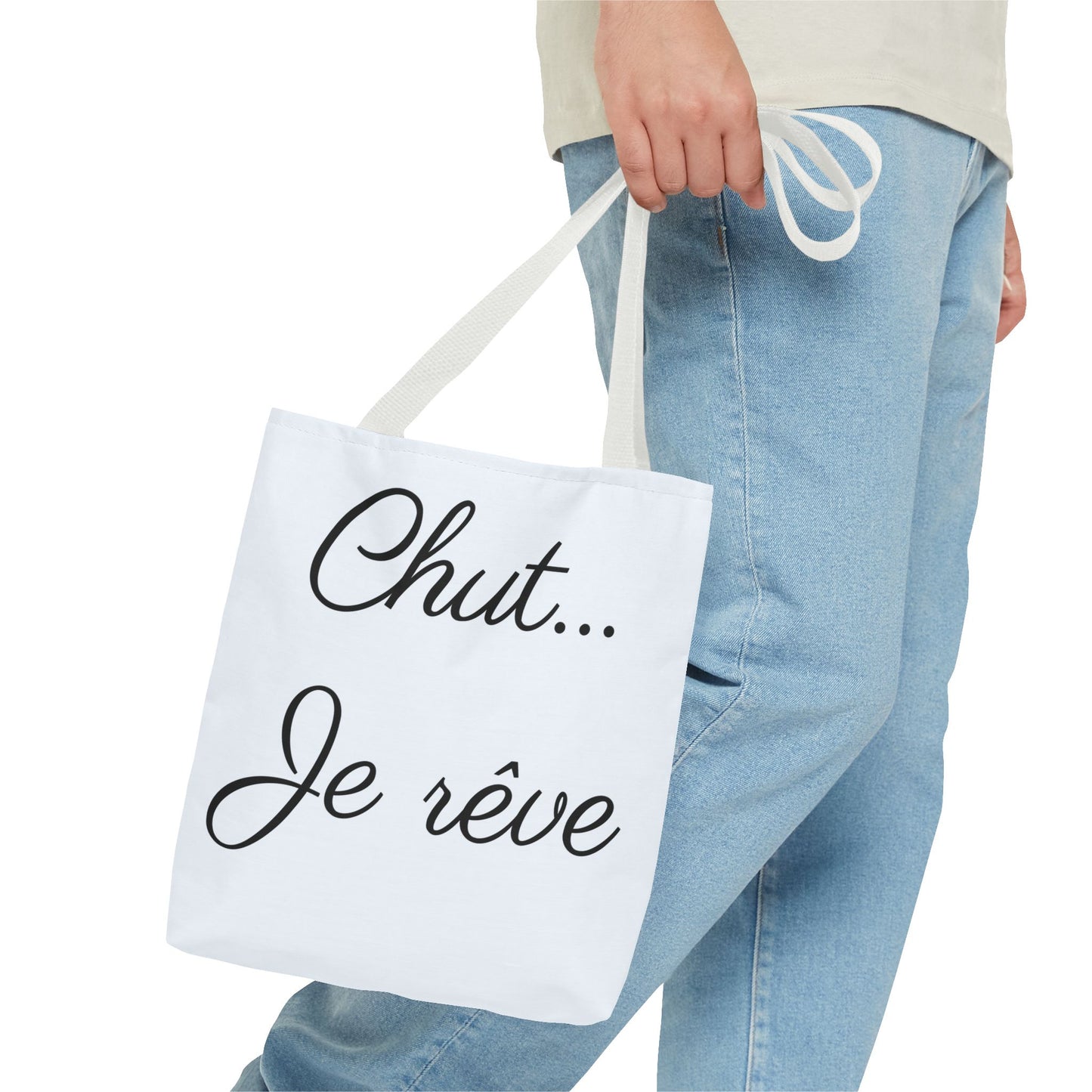 Tote Bag — "Chut... Je rêve" French Script Reversible Tote