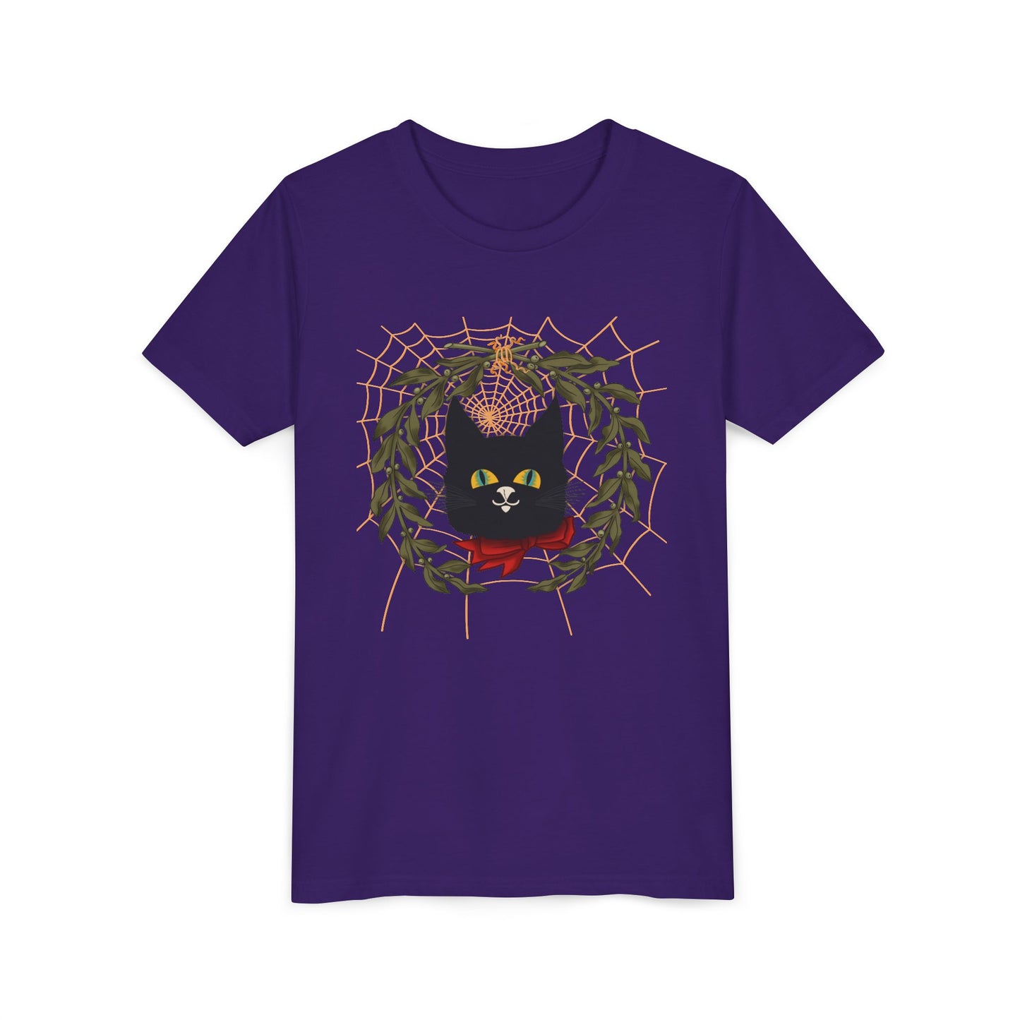 Youth Tee — Black Cat Wreath Holiday Shirt