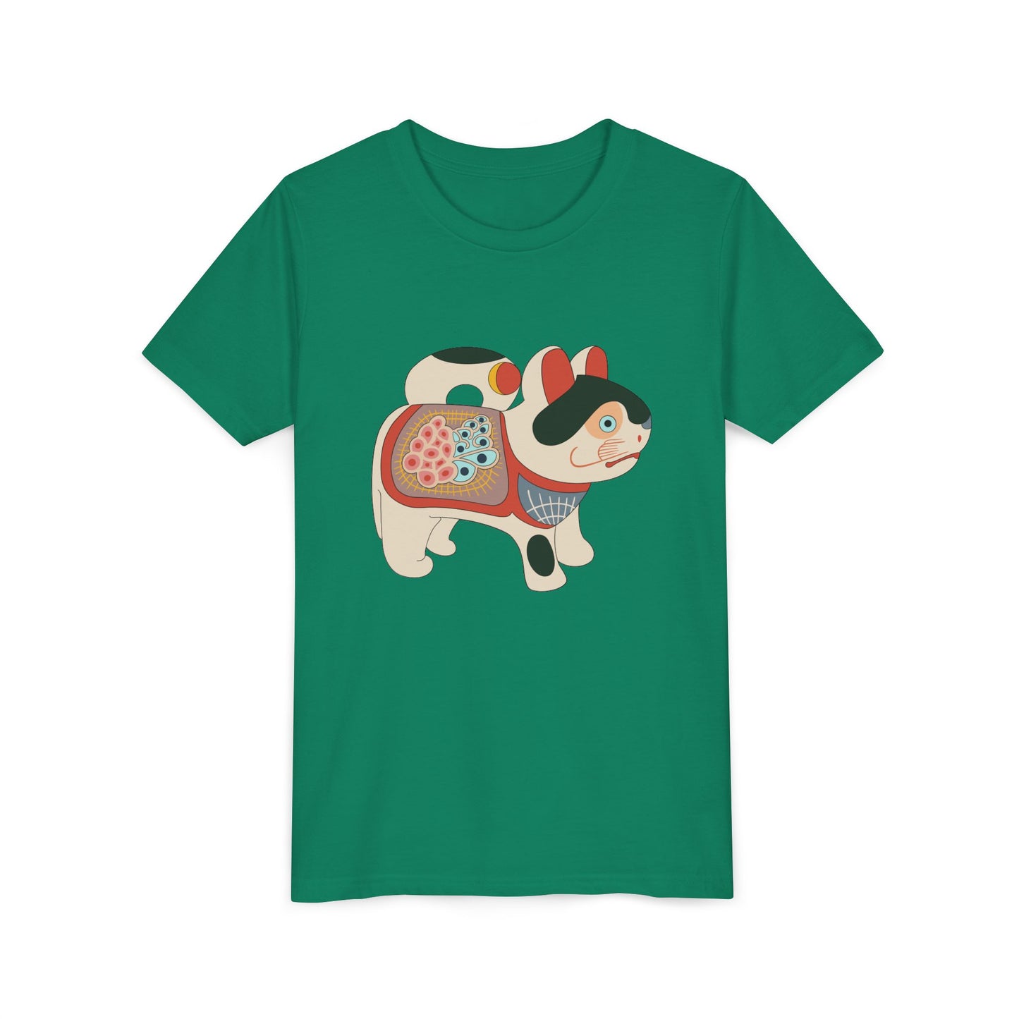 Lucky Inu Hariko illustration by Kawasaki Kyosen Youth Tshirt— Japanese Lucky Cat Tee