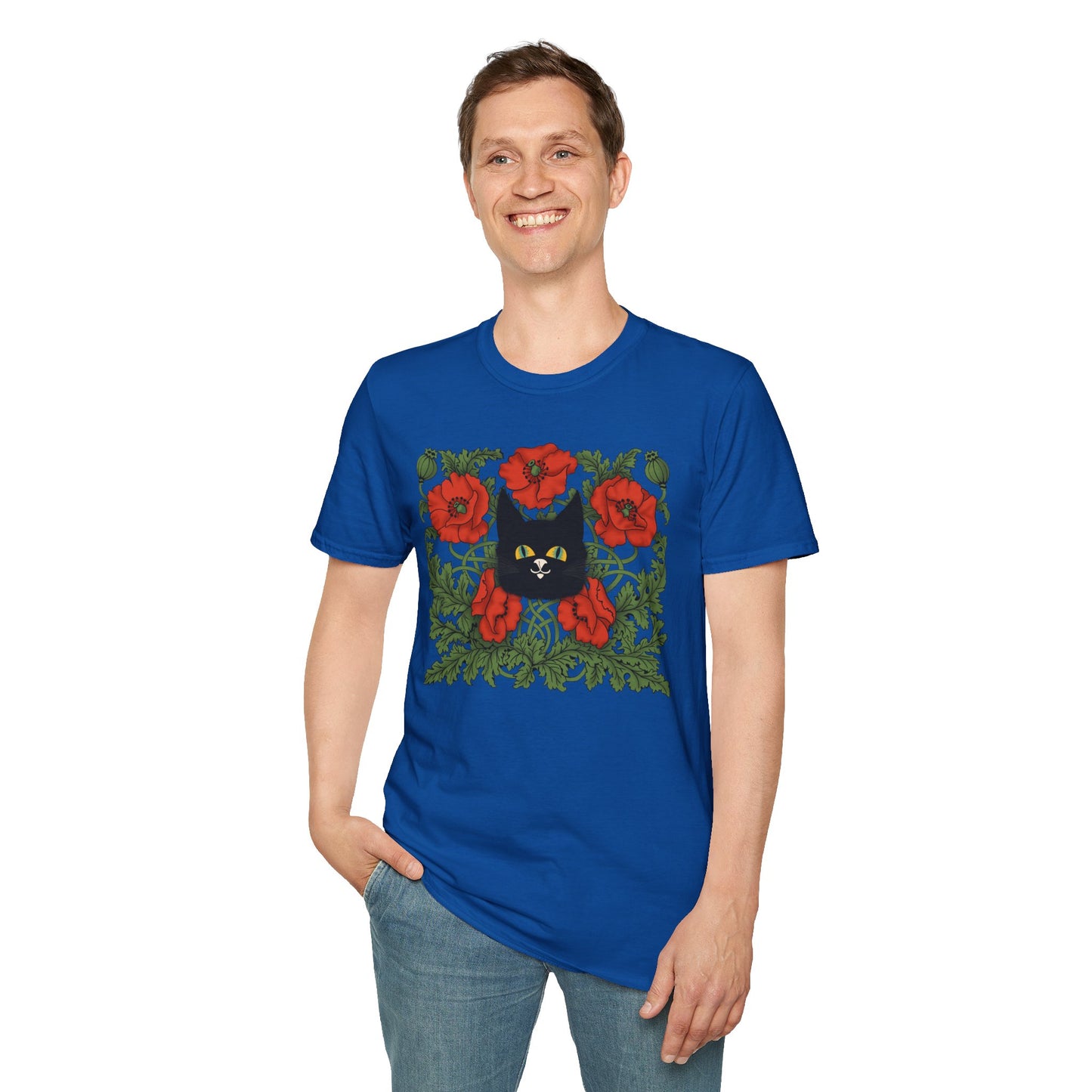Black Cat & Red Poppies T-Shirt