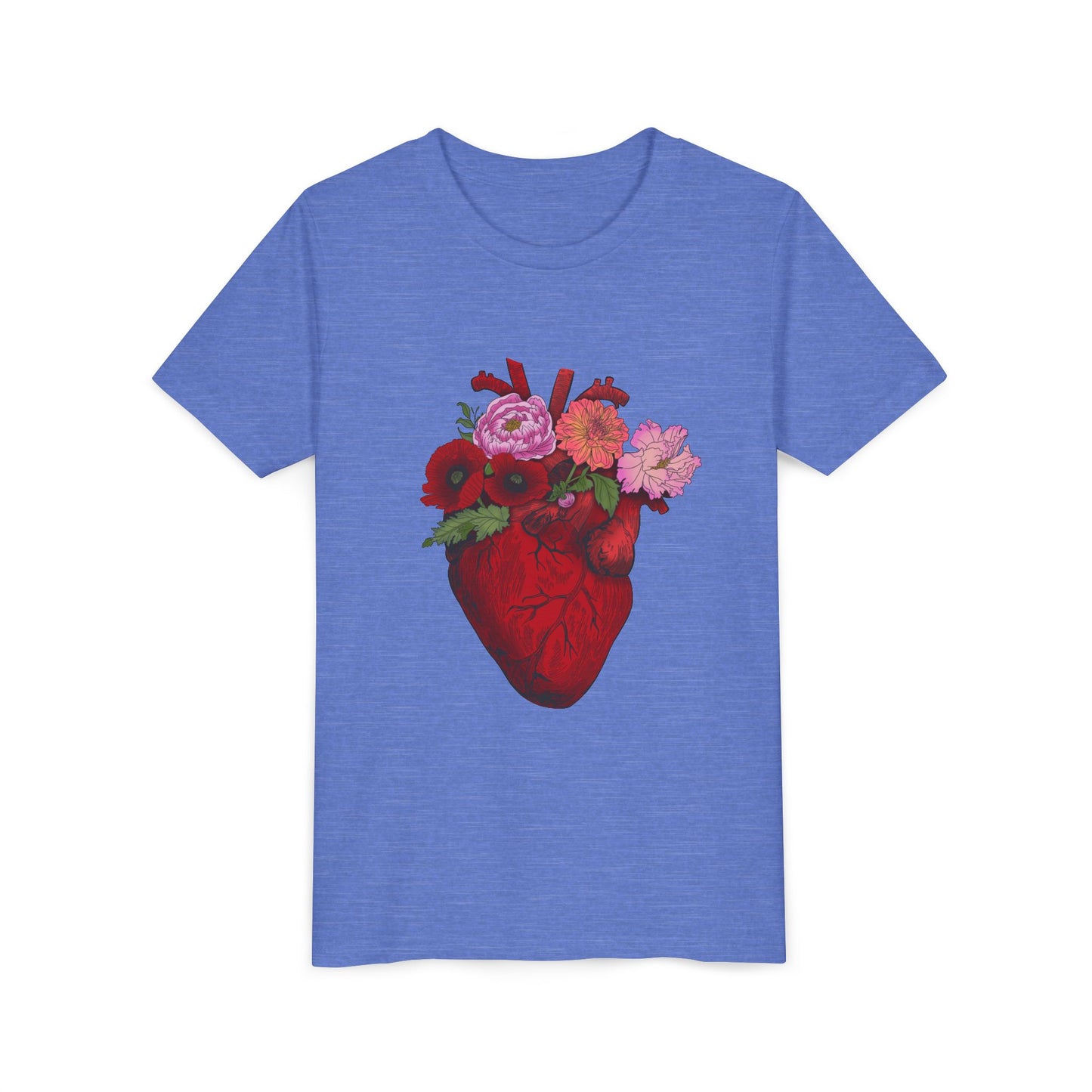 Floral Heart Youth Tee — Floral Anatomical Heart Graphic Kids T-Shirt