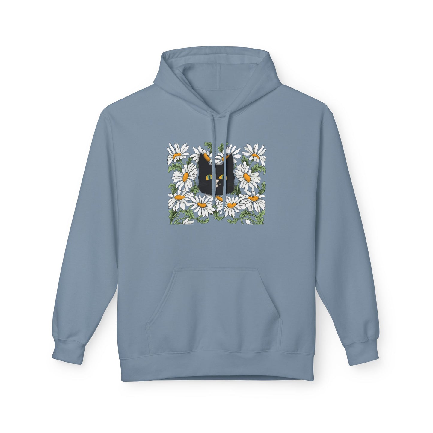 Black Cat in Daisies Hoodie – Floral Cat Graphic Pullover