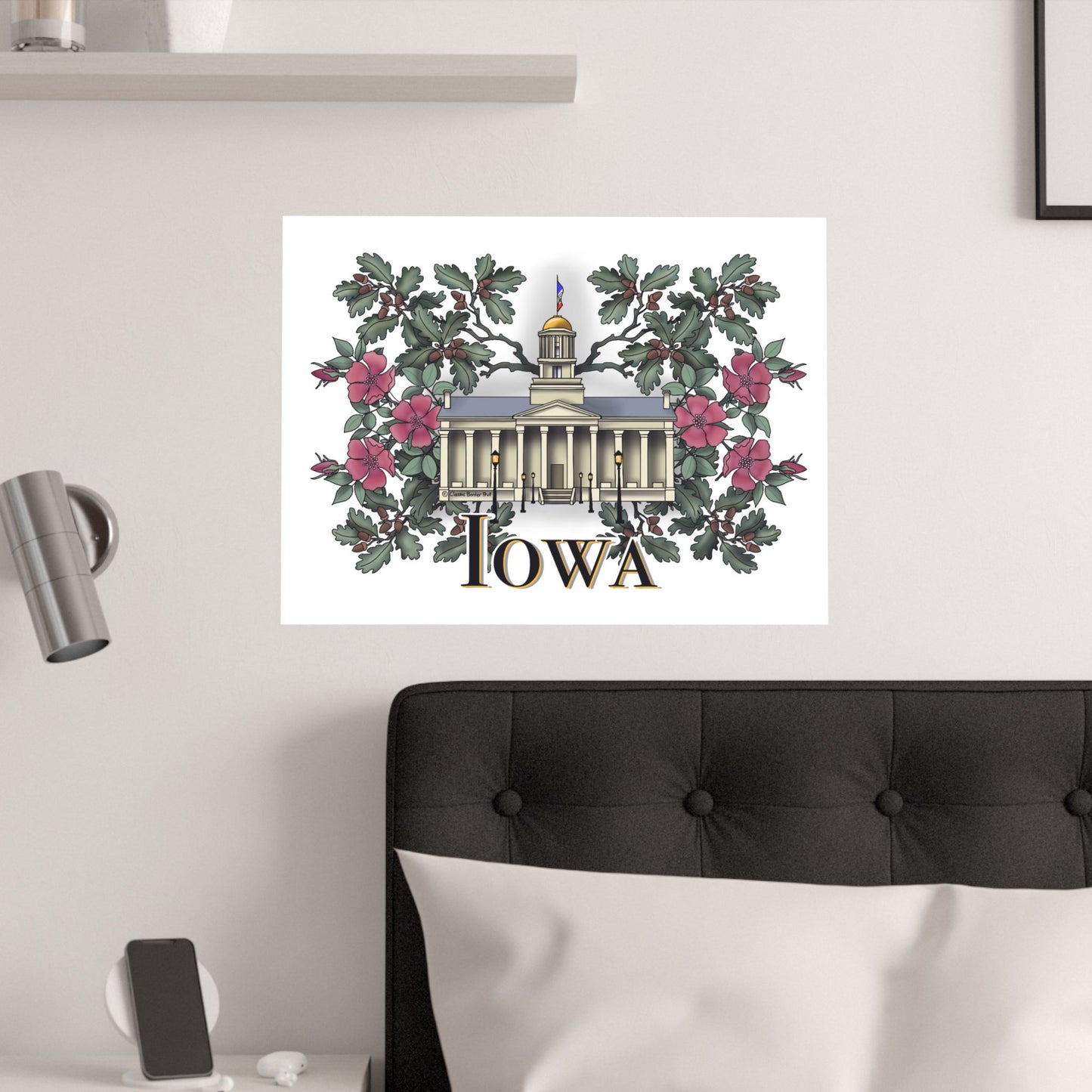 Iowa Satin Poster - Vintage State Capitol Art with Floral Design