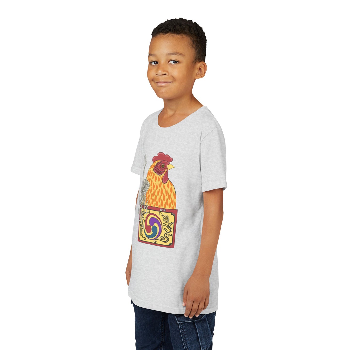 Japanese Rooster  Youth T-Shirt — Colorful Rooster Shimizu Seifū