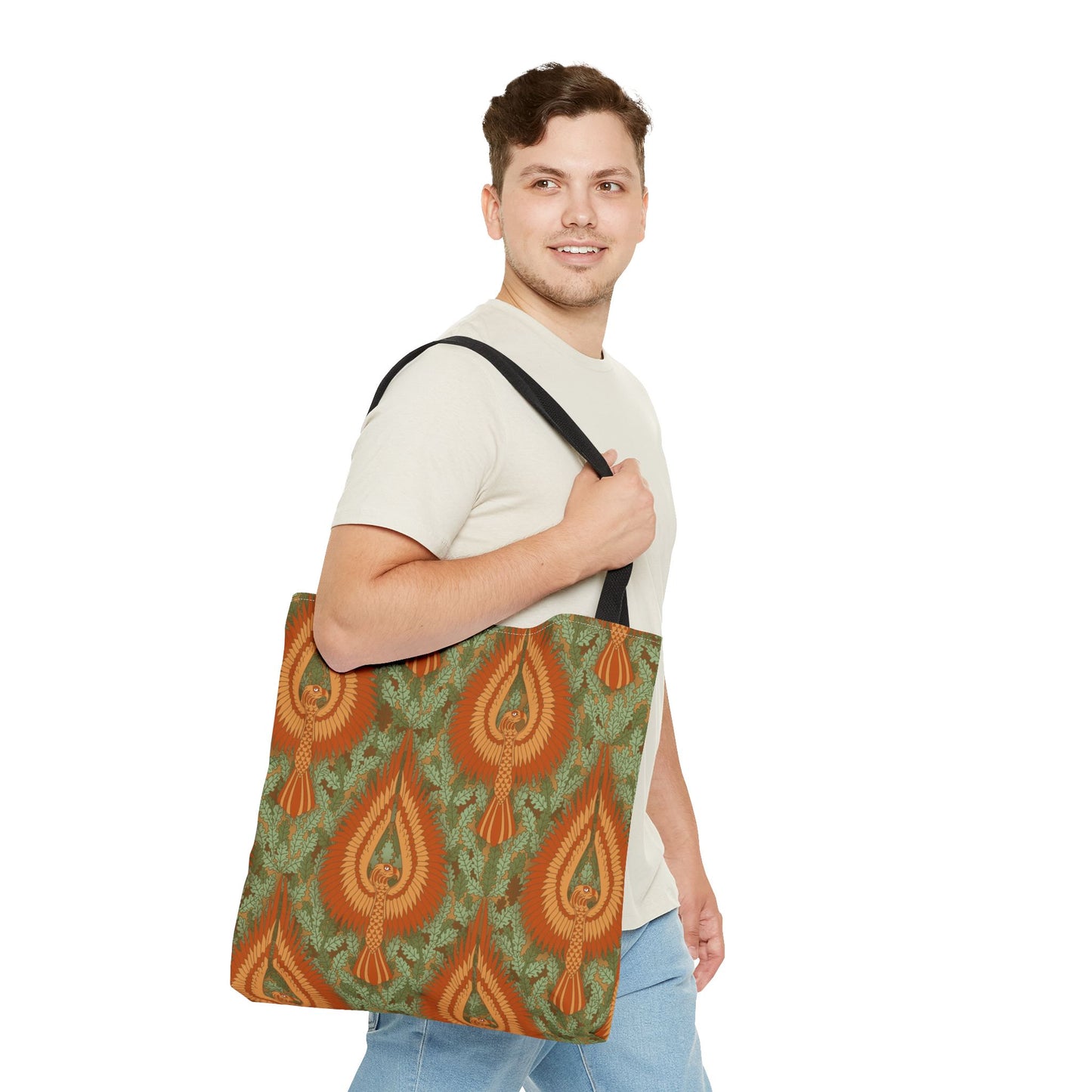 Vintage Phoenix Pattern Tote Bag — Boho Orange Green All-Over Print