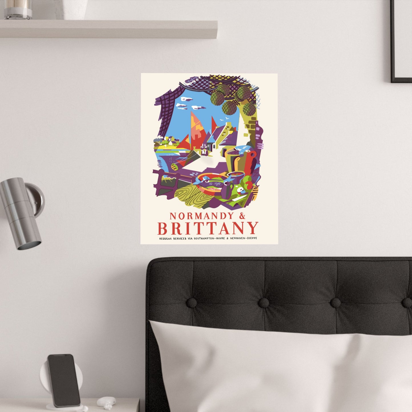 Vintage Travel Destination Normandy & Brittany Satin Poster